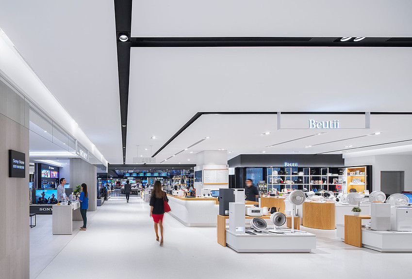 A person walking in a large building.